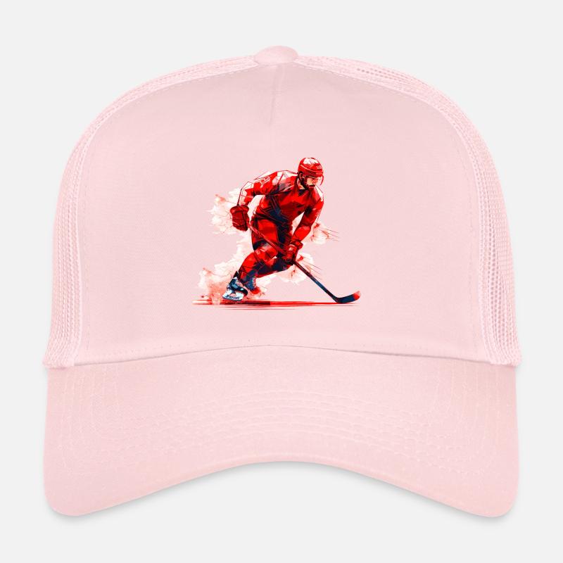 Hockeyspieler mit Hockeyschläger auf Eisbahn, Aquarell Trucker Cap