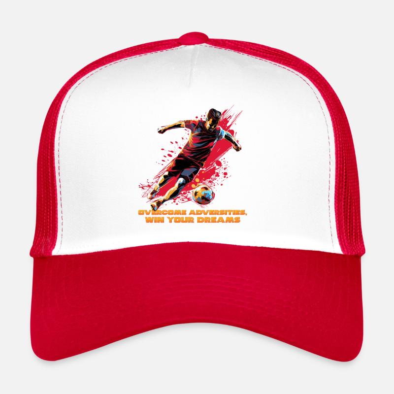Ein Fußballer in dynamischer Action, moderner Pop-Art Trucker Cap