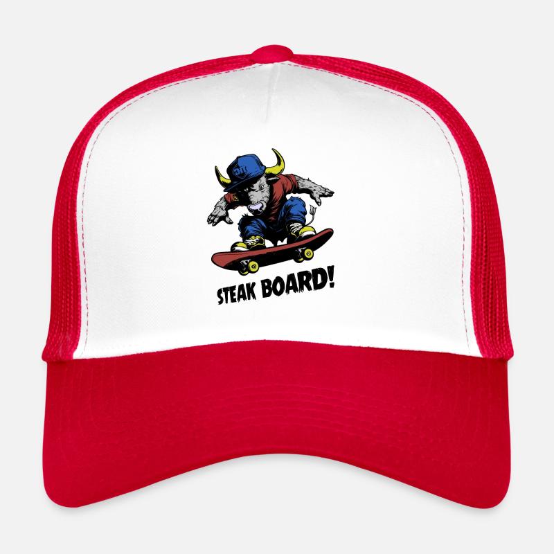 STEAK BOARD ! (skate) - Casquette trucker  - blanc/rouge