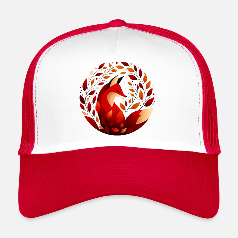 Fuchs und Herbstblätter - Trucker Cap - Weiß/Rot