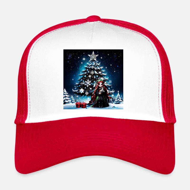 Christmas elf with kitten. - Trucker Cap - white/red