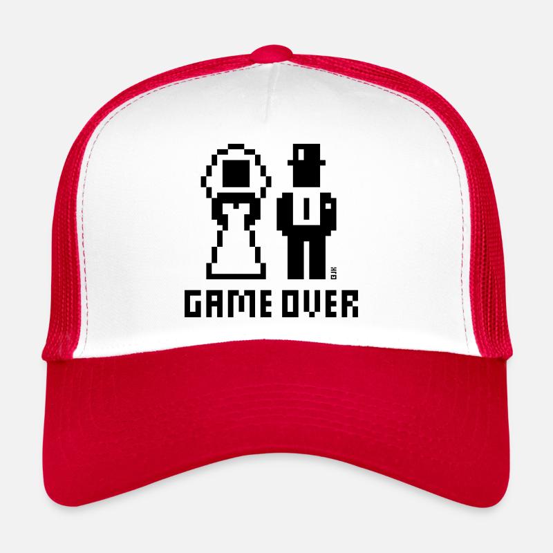 Game Over (Hochzeit JGA Brautpaar Pixel / Bold B) - Trucker Cap - Weiß/Rot
