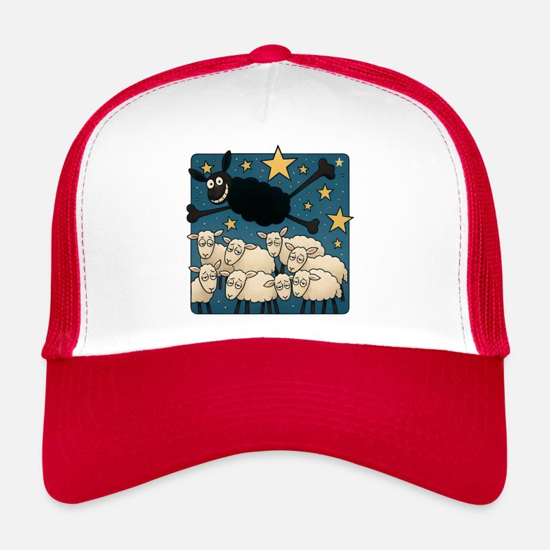 Mouton noir - Casquette trucker  - blanc/rouge