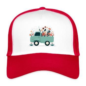 PickUp a flower 2 - Trucker Cap - Weiß/Rot - Vorne