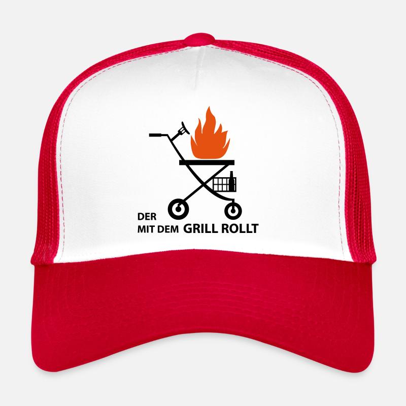 Rollator mit Grill – Geschenk für Opa - JGA - Trucker Cap - Weiß/Rot