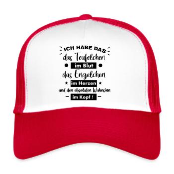 Teufelchen und Engelchen Text Wahnsinn - Trucker Cap - Weiß/Rot - Vorne