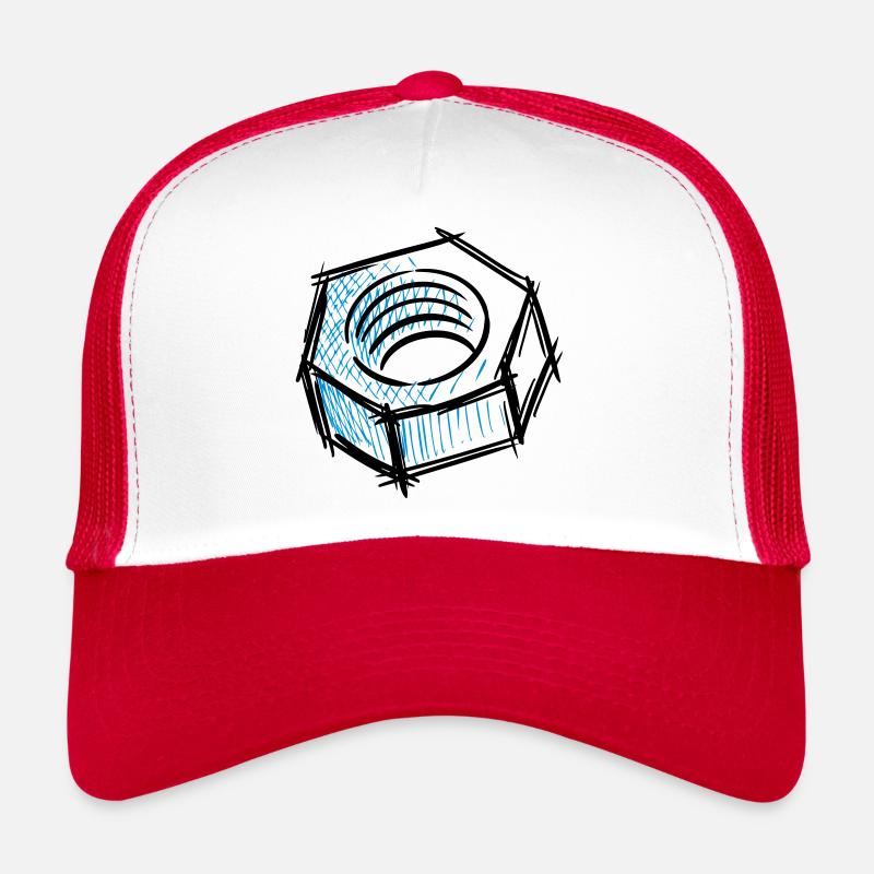 Schraubenmutter, Schraube, Werkzeug - Trucker Cap - Weiß/Rot