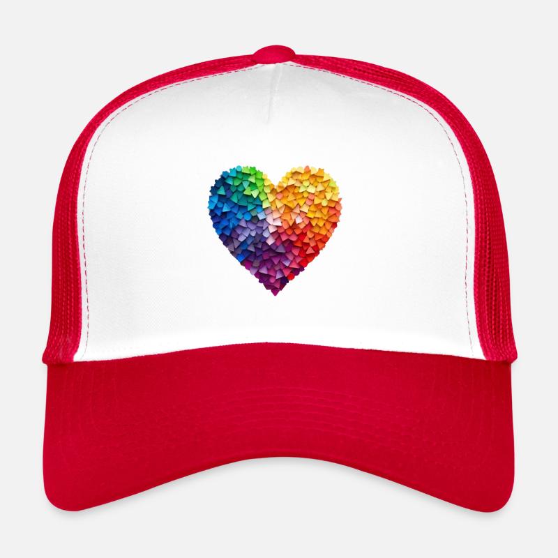 Cœur arc-en-ciel - Casquette trucker  - blanc/rouge