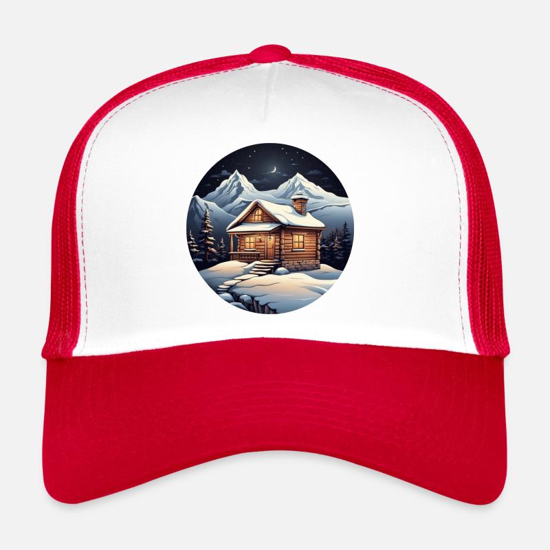 Verschneite Hütte - Trucker Cap - Weiß/Rot