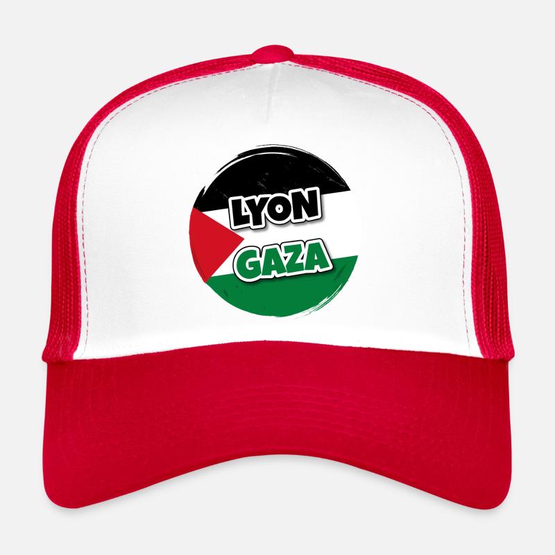 Drapeau de la Palestine rond avec texte LYON GAZA Casquette trucker 