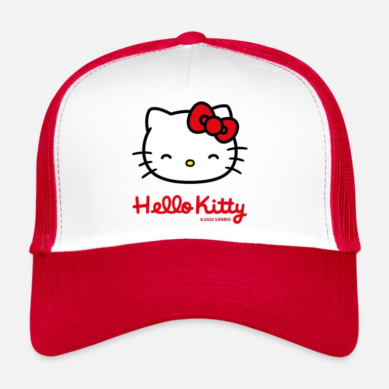 Hello Kitty smiler med Hello Kitty-bogstaver - Truckerkeps - vit/röd