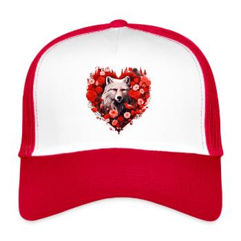 Âme de loup dans la couronne de coeur - Casquette trucker  - blanc/rouge - Devant