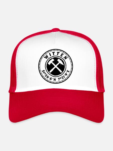 Witten dunkel Tasche Shirt Hoodie GPS Koordinaten - Trucker Cap - Weiß/Rot - Vorne