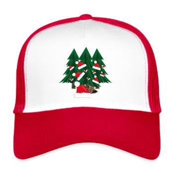 Igel im Wald mit Weihnachtsmützen. - Trucker Cap - Weiß/Rot - Vorne