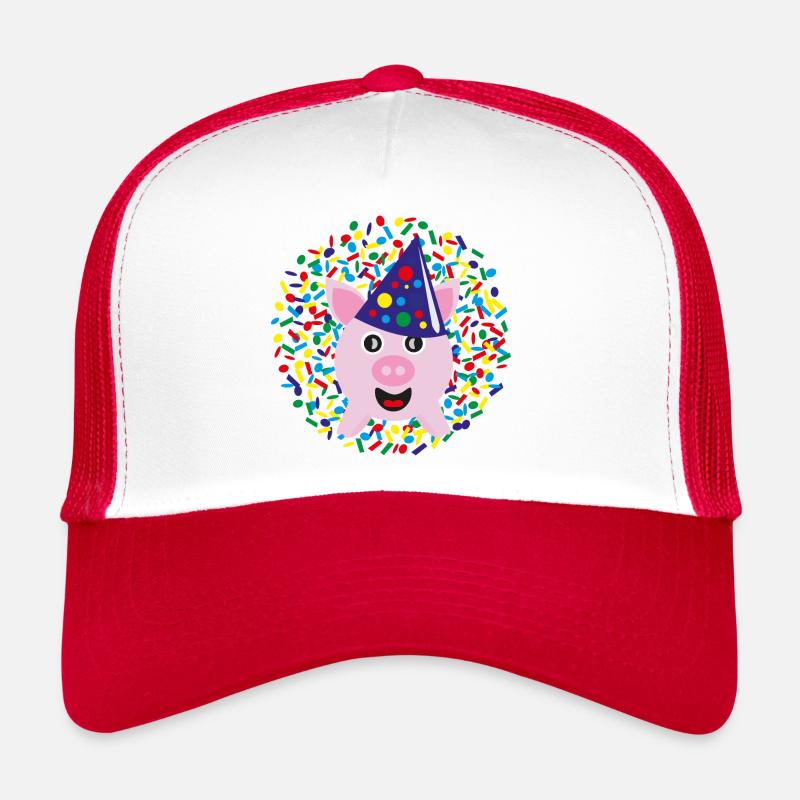 Glücksschwein zu Silvester, Neujahr oder Karneval. - Trucker Cap - Weiß/Rot