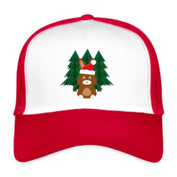 Hase mit roter Weihnachtsmütze im Wald. - Trucker Cap - Weiß/Rot - Vorne