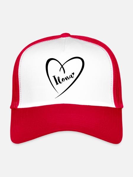 Ilona nom prénom dans le cadre du coeur - Casquette trucker - blanc/rouge