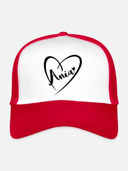 Ania nom prénom dans le cadre du coeur - Casquette trucker  - blanc/rouge - Devant