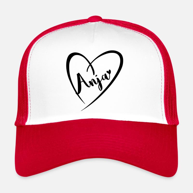Anja surname first name in heart frame Trucker Cap