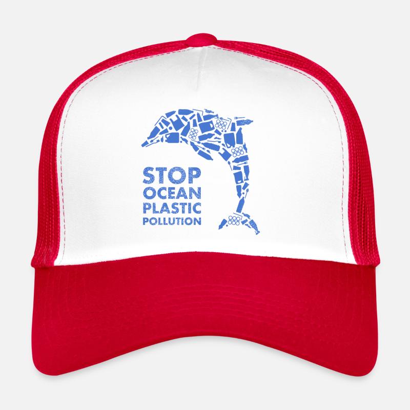 Blue Dolphin Stop Ocean Plastic Pollution - Trucker Cap - white/red