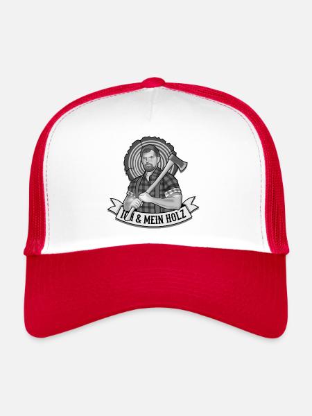 Holzfäller lustiger Spruch Ich und mein Holz - Trucker Cap - Weiß/Rot - Vorne