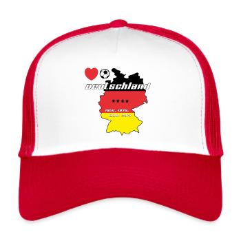 Ich Liebe Fussball Deutschland - 4 Sterne - Trucker Cap - Weiß/Rot - Vorne