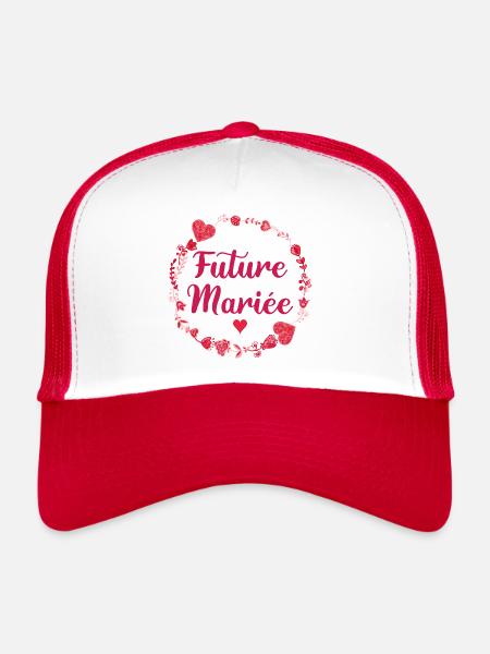 Mariage Femme EVJF Pour Femme Future Mariée - Casquette trucker  - blanc/rouge - Devant