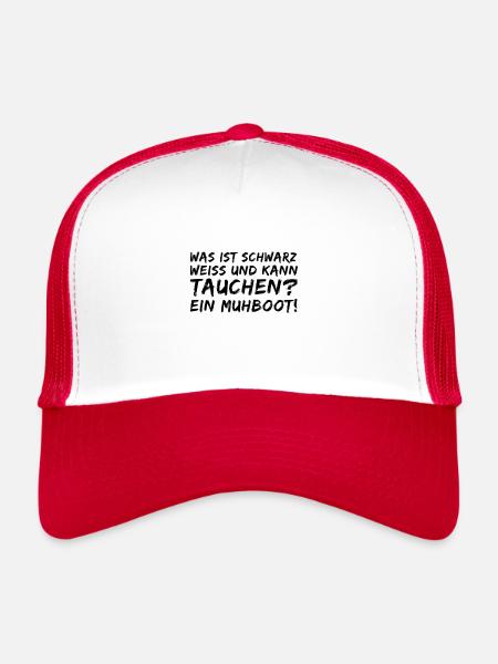 Qu’est-ce que le noir et blanc et que peut-on plonger ? - Casquette trucker  - blanc/rouge - Devant
