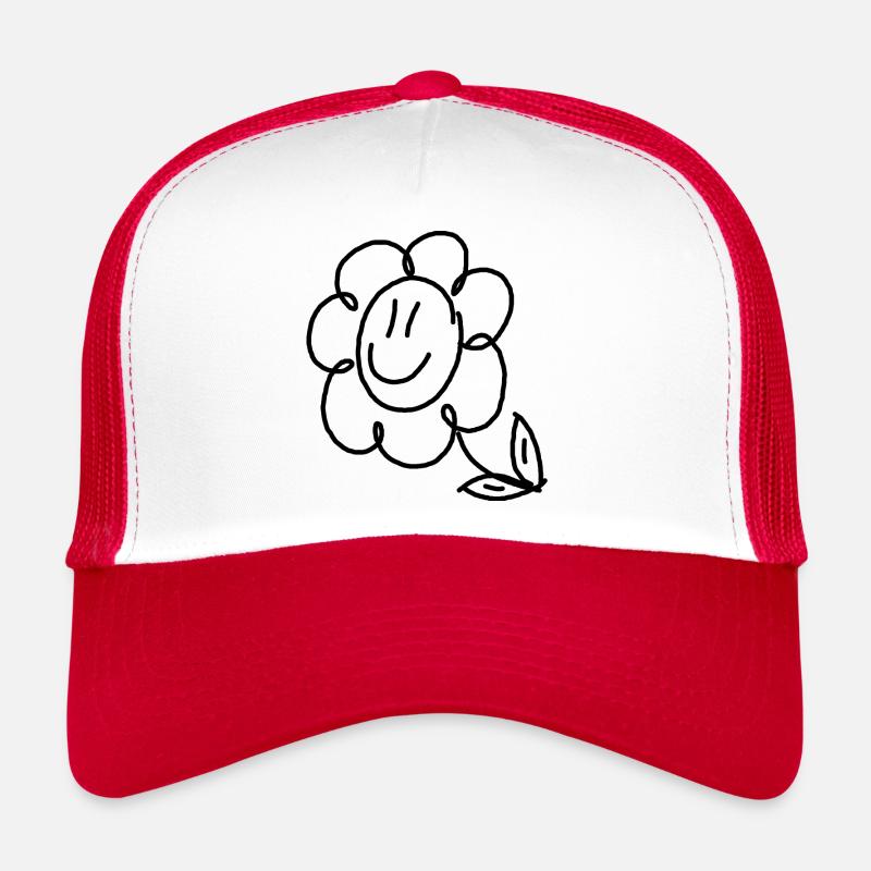 Blümchen süße Blume Strichzeichnung - Trucker Cap - Weiß/Rot