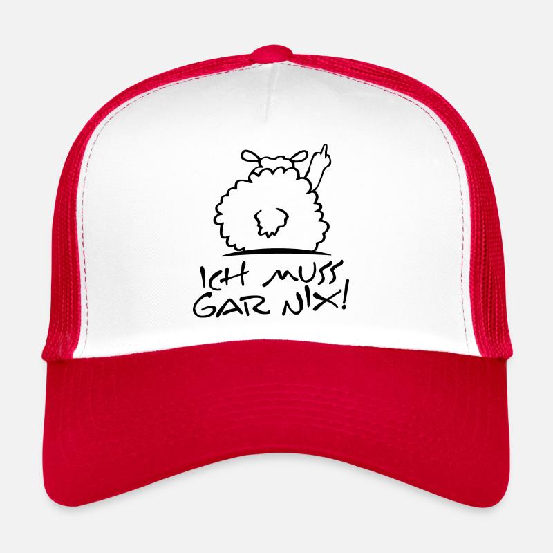 faules schaf - Statement Spruch ich - muss gar nix - Trucker Cap - Weiß/Rot