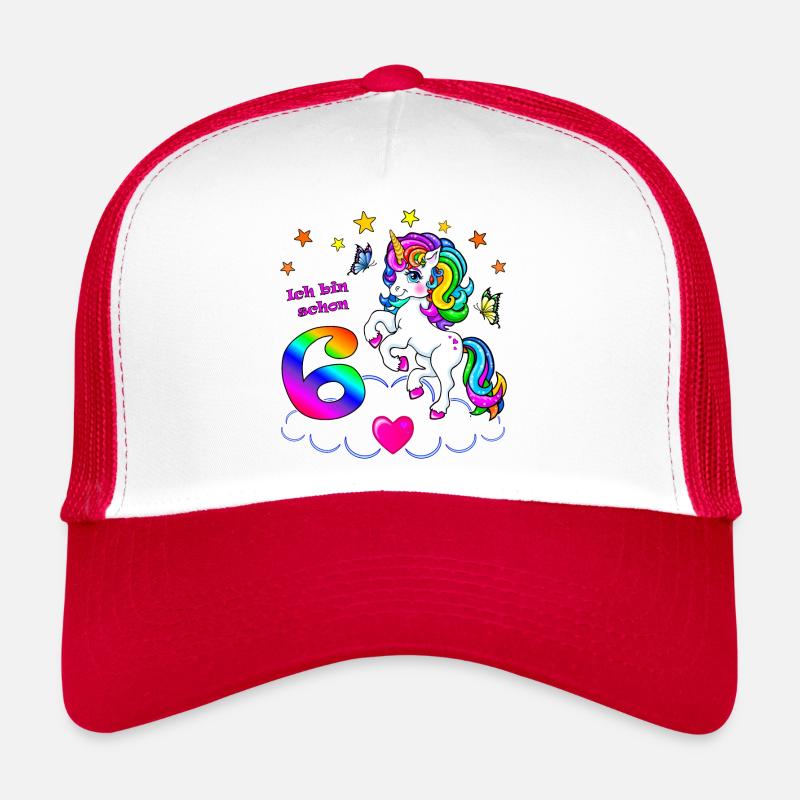 Mädchen 6 Jahre Geburtstag Einhorn - Trucker Cap - Weiß/Rot