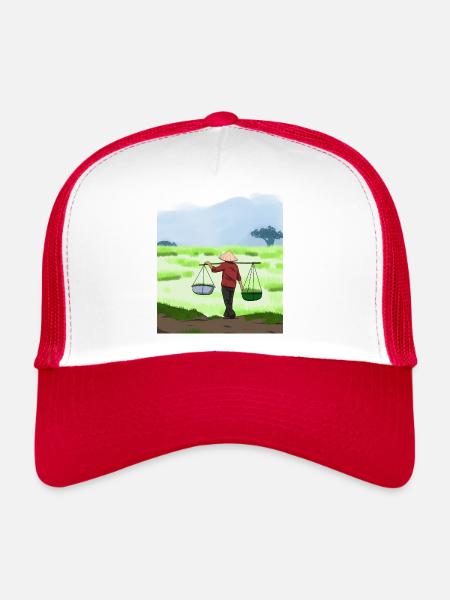 Vietnam Viet Farmers Rice Field Flag I Gift - Trucker Cap - white/red - Front