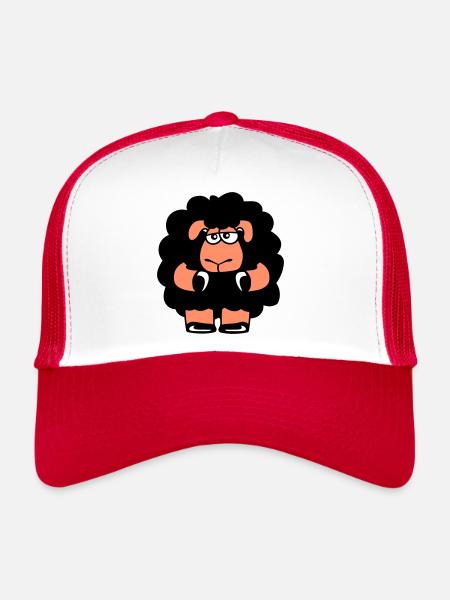 Mouton noir Triste Incertain Fatigué Drôle Mignon - Casquette trucker  - blanc/rouge - Devant