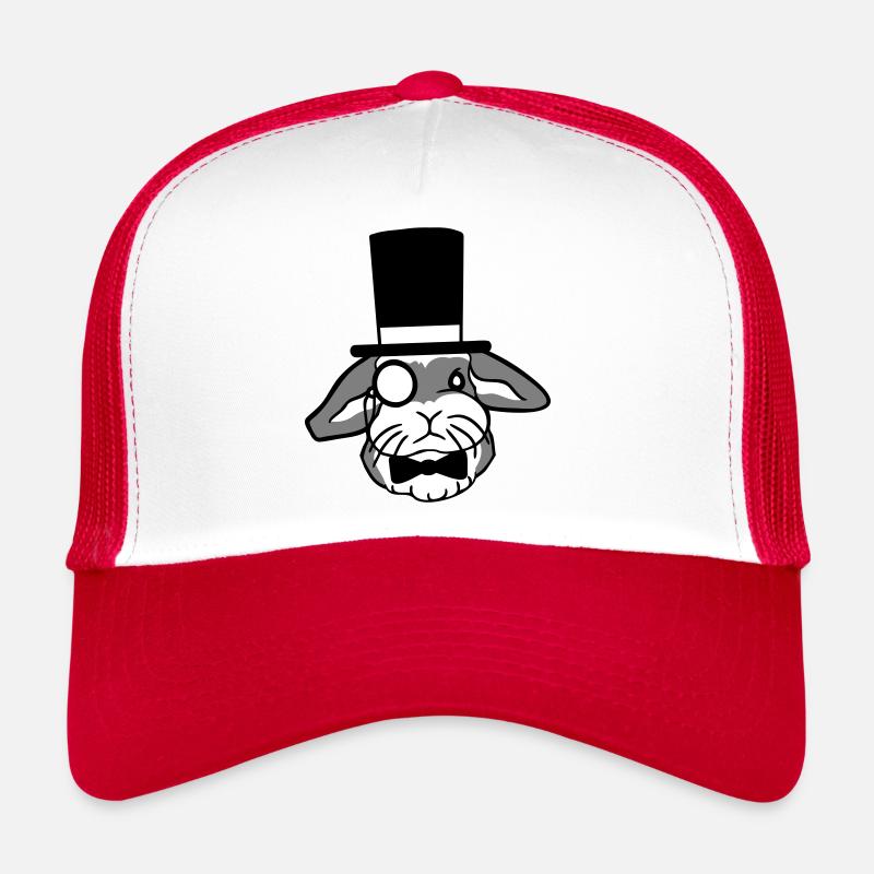 Herr Hase Gentleman Zylinder Hut Monokel Brille Trucker Cap