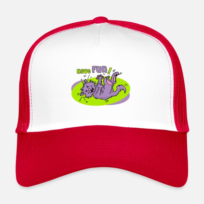 Have Fun! Witziges Katzenmotiv - Trucker Cap - Weiß/Rot