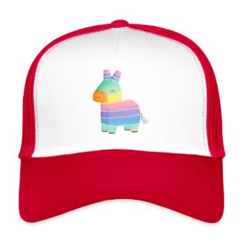Cute Pastel Rainbow Pinata Donkey - Trucker Cap - white/red - Front