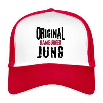 Hamburger Jung Hamburg Geschenk Mann Mundart - Trucker Cap - Weiß/Rot - Vorne