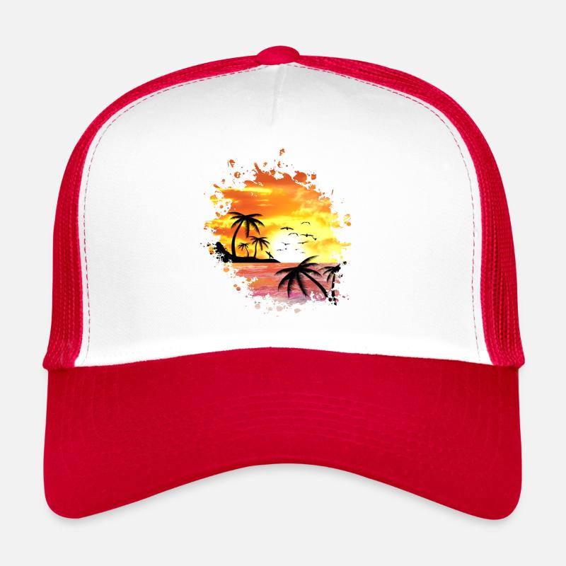 COUCHER DU SOLEIL, vacances, plage, sunset, sun - Casquette trucker  - blanc/rouge