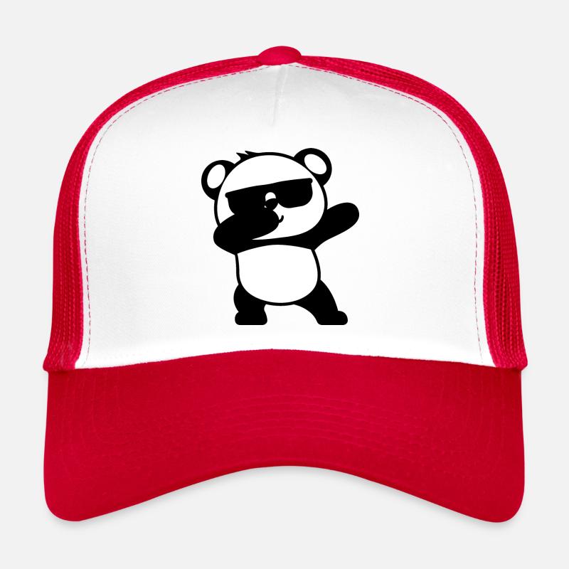 Panda Dabbing Sonnenbrille Kind Tier Süß Geschenk - Trucker Cap - Weiß/Rot