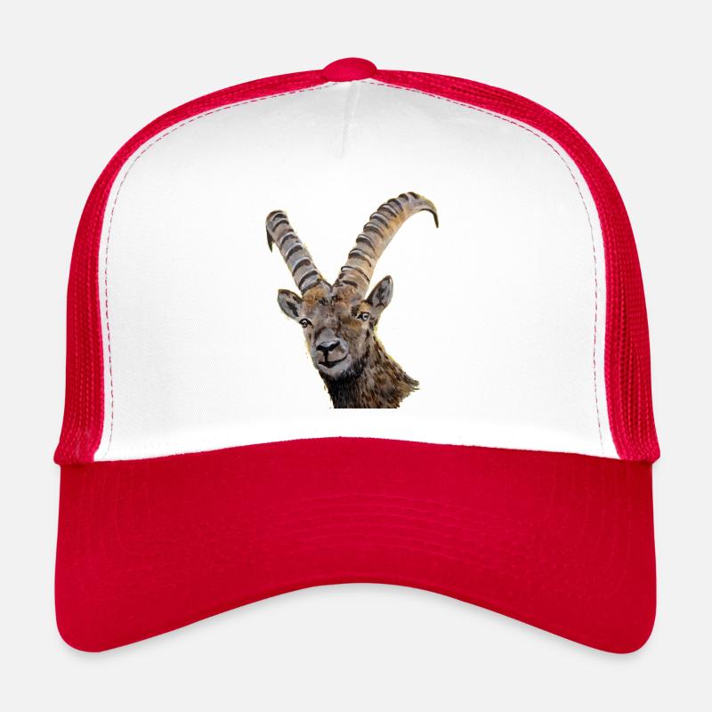 Scherenschnitt Tier Portrait Tierzeichen Steinbock - Trucker Cap - Weiß/Rot