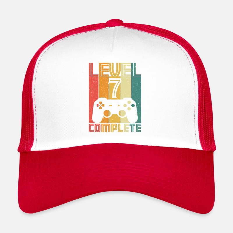 7. Geburtstag Gamer Level 7 Complete 7 Jahre - Trucker Cap - Weiß/Rot
