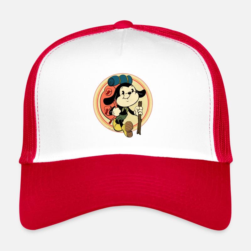 Vintage Backpacker Cartoon - Trucker Cap - Weiß/Rot