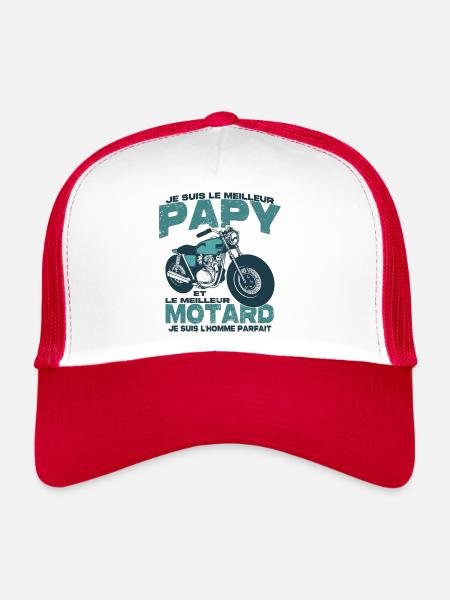 Le meilleur motard et le meilleur papy - Casquette trucker  - blanc/rouge - Devant