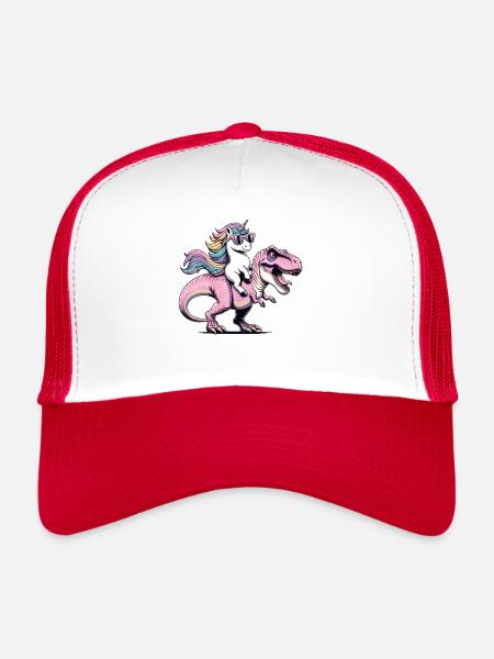 Unicorn Dinosaur Fantasy Creature Gift - Trucker Cap - white/red - Front
