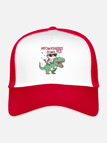 Chaton Cool sur T-Rex Drôle Tendance Dinosaure - Casquette trucker  - blanc/rouge - Devant