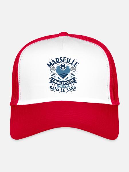 Cadeau Marseillais Humour Cœur Marseille Foot - Casquette trucker  - blanc/rouge - Devant
