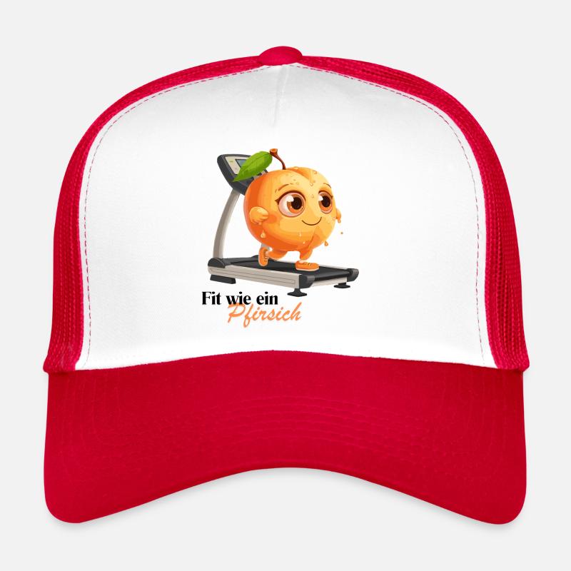 Pfirsich auf dem Laufband mit witzigen Spruch - Trucker Cap - Weiß/Rot