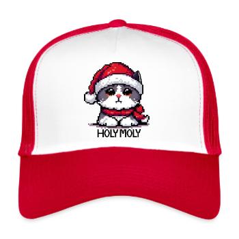 Kätzchen mit Weihnachtsmütze Pixel-Art - Trucker Cap - Weiß/Rot - Vorne