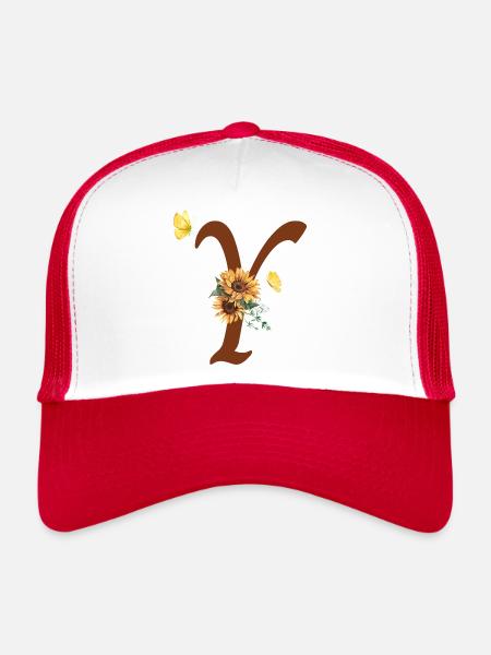 Lettre y tournesol papillon - Casquette trucker  - blanc/rouge - Devant