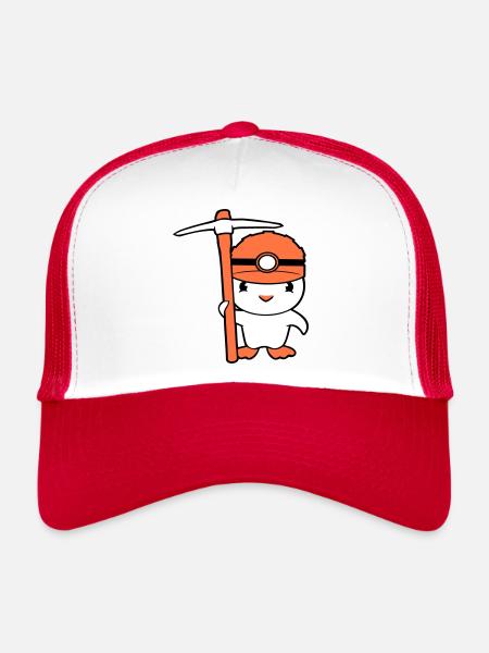 Duck Miner Pickaxe Helmet Lamp Miner - Trucker Cap - white/red - Front